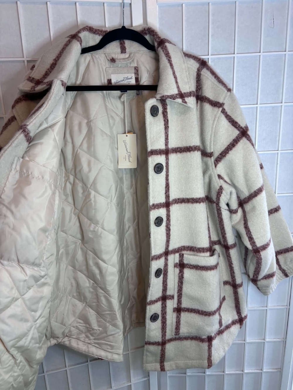 Universal Thread Cream and Brown Plaid Coatigan